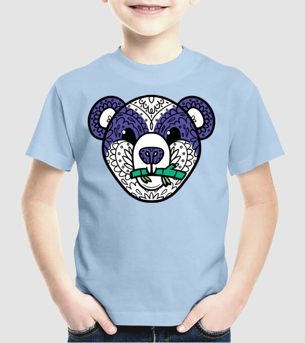 Mandala Panda model albastru deschis pe tricou