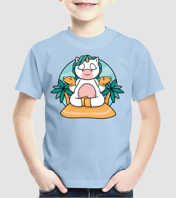 Unicornul meditator model albastru deschis pe tricou