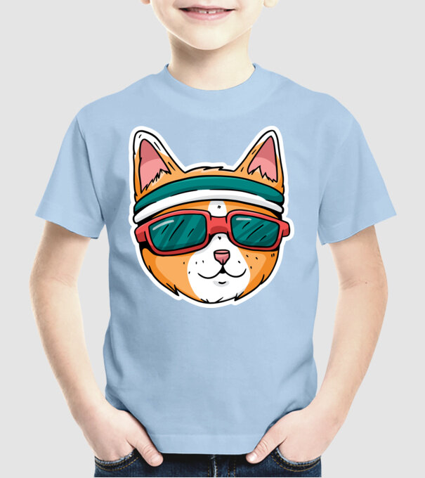 Pisică Cool model albastru deschis pe tricou