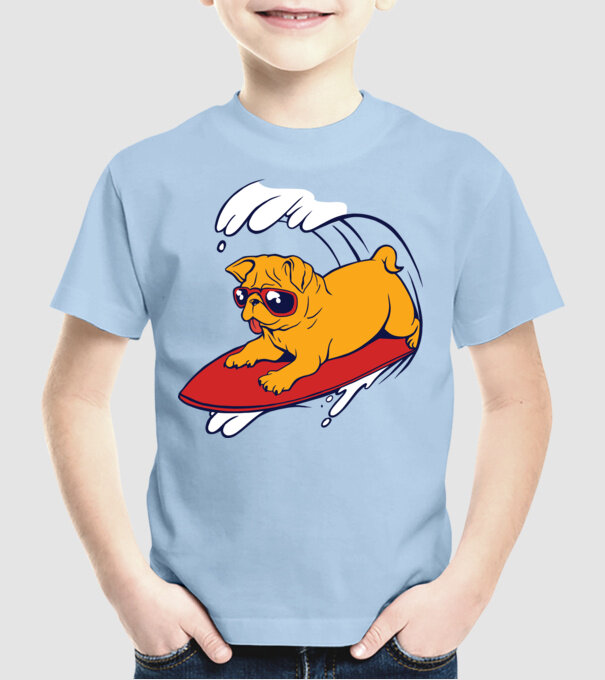 Mops Surf model albastru deschis pe tricou