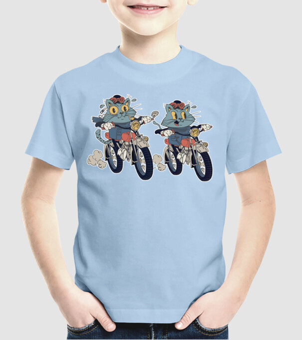 Pisicuțe motocicliste model albastru deschis pe tricou
