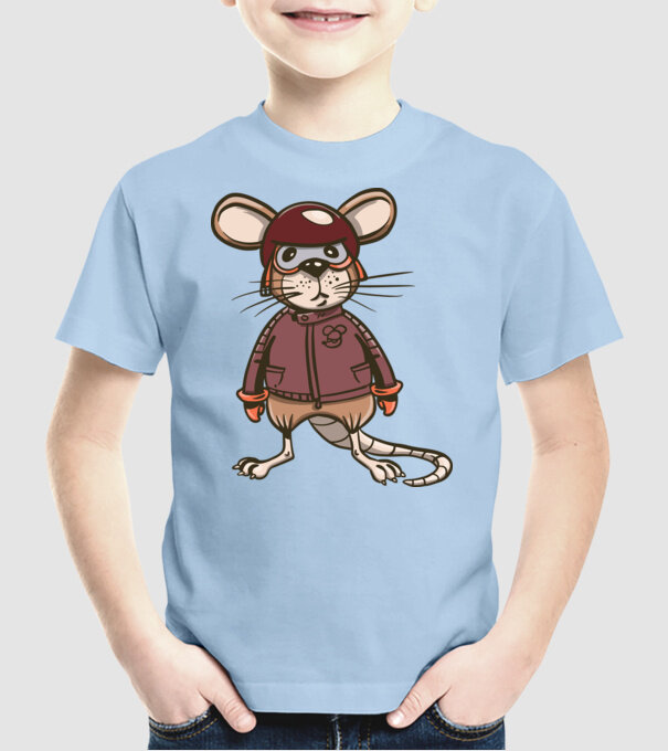 Șobolan motociclist model albastru deschis pe tricou