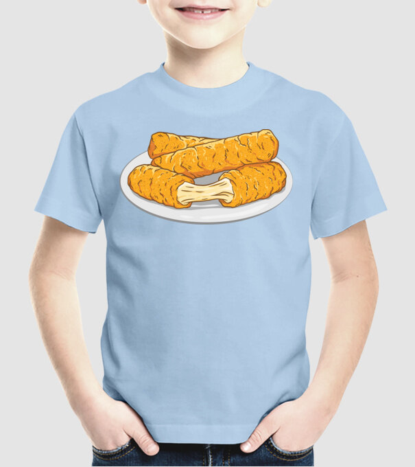 Fâșii de mozarella model albastru deschis pe tricou