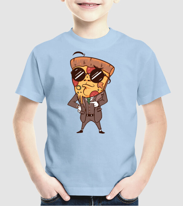 Agent de pizza în Costum model albastru deschis pe tricou