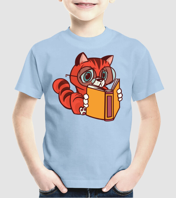 Pisică cititoare model albastru deschis pe tricou