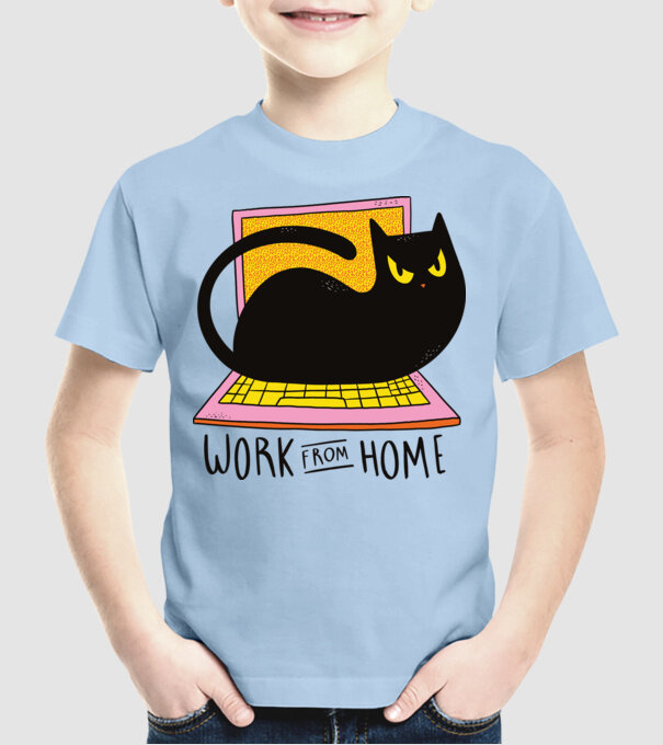 Home offfice cu pisică model albastru deschis pe tricou