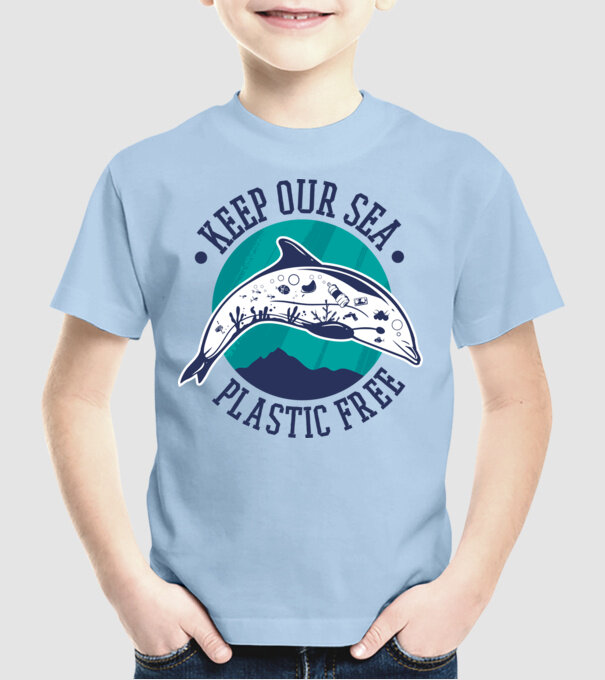 Să protejăm apele de plastic model albastru deschis pe tricou
