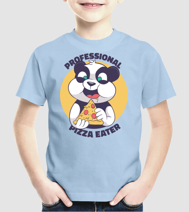 Panda Pizza model albastru deschis pe tricou