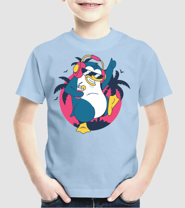 Pinguin de Petrecere model albastru deschis pe tricou