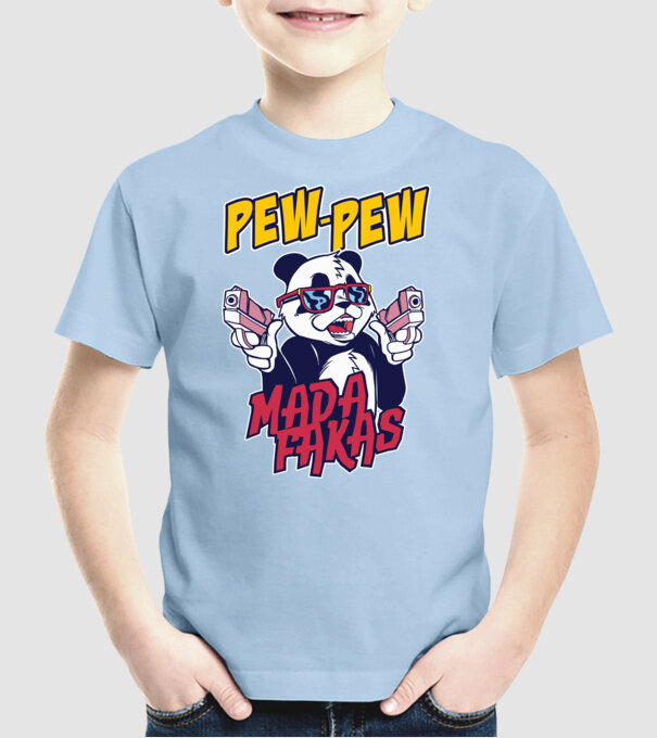 Pew Pew Pew Madafakas Panda model albastru deschis pe tricou
