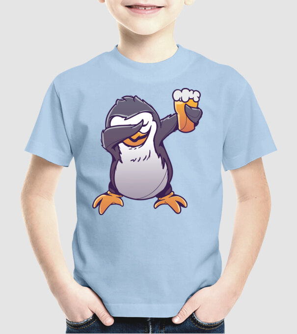 Pinguin cu Bere DAB model albastru deschis pe tricou