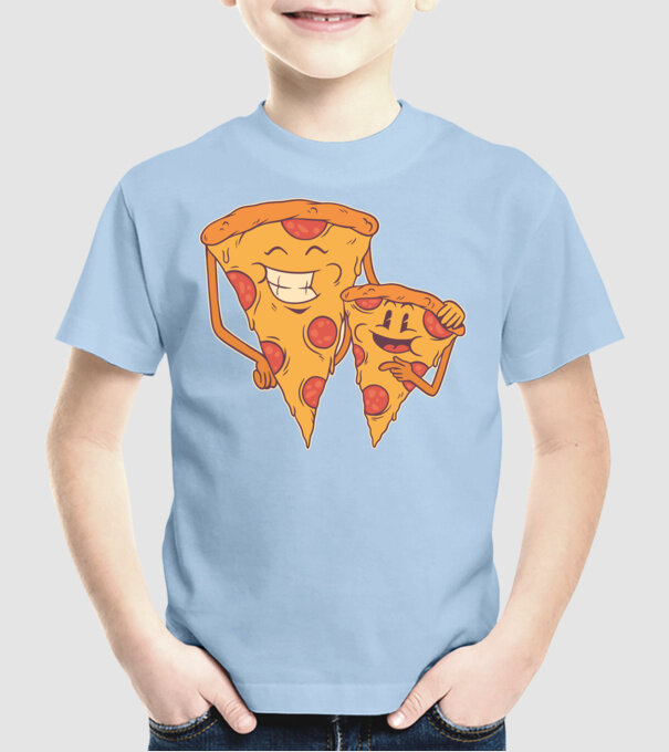 Familie Pizza model albastru deschis pe tricou