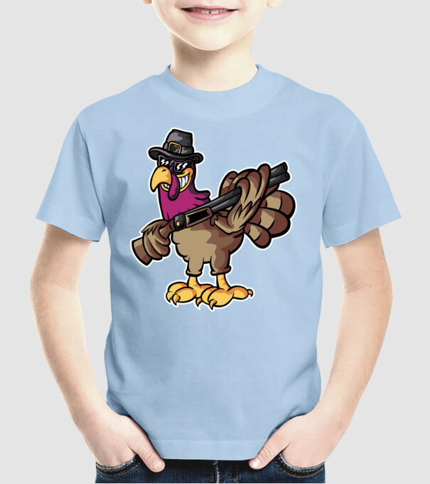 Shotgun Curcan model albastru deschis pe tricou