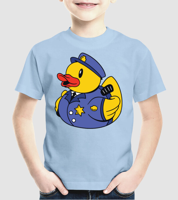 Rățușcă de cauciuc Polițist model albastru deschis pe tricou