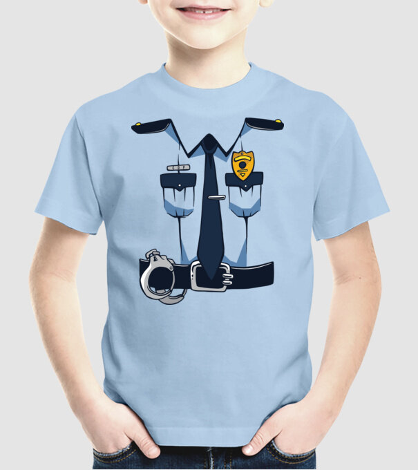 Costum de polițist pentru Halloween model albastru deschis pe tricou