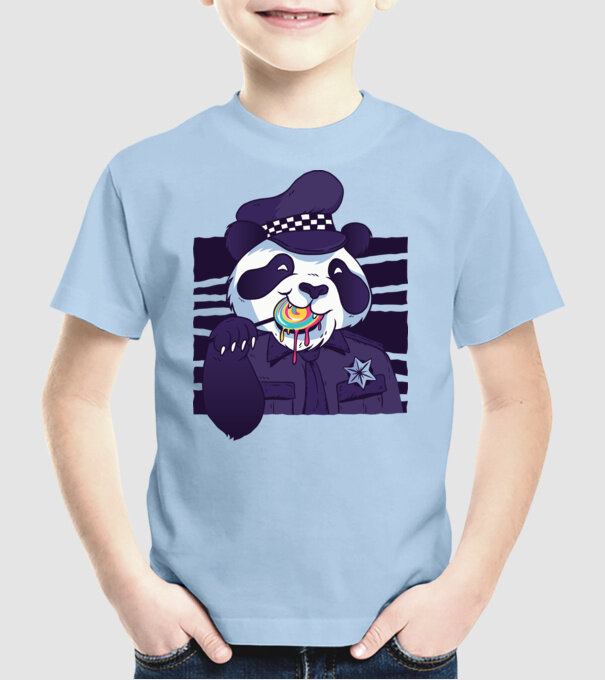 Panda polițist cu acadea model albastru deschis pe tricou