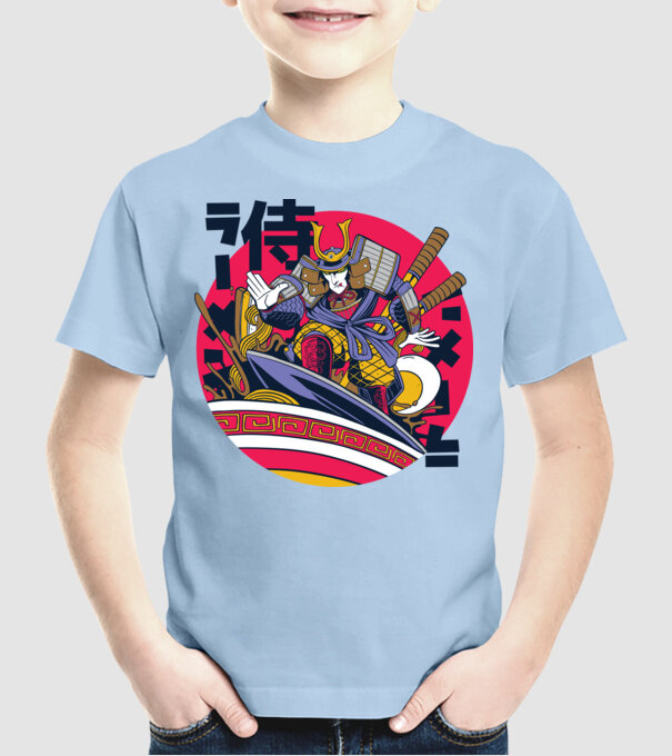 Samurai Ramen Surf model albastru deschis pe tricou