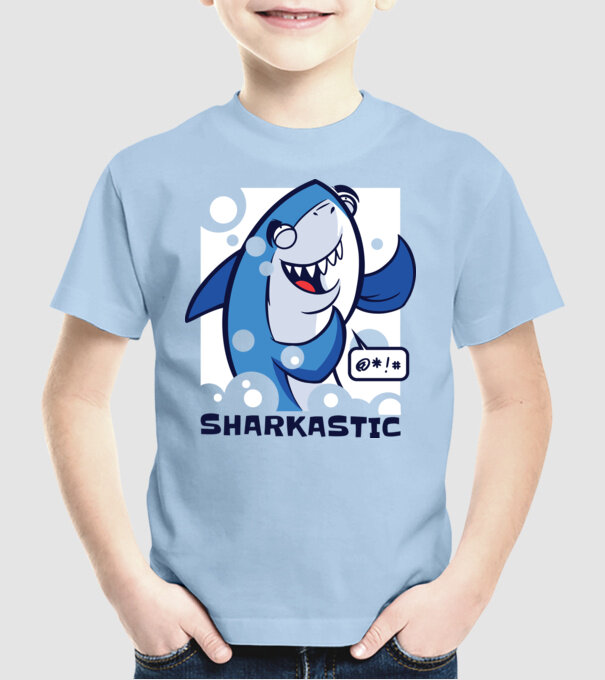 Sharkastic - Rechinul sarcastic model albastru deschis pe tricou