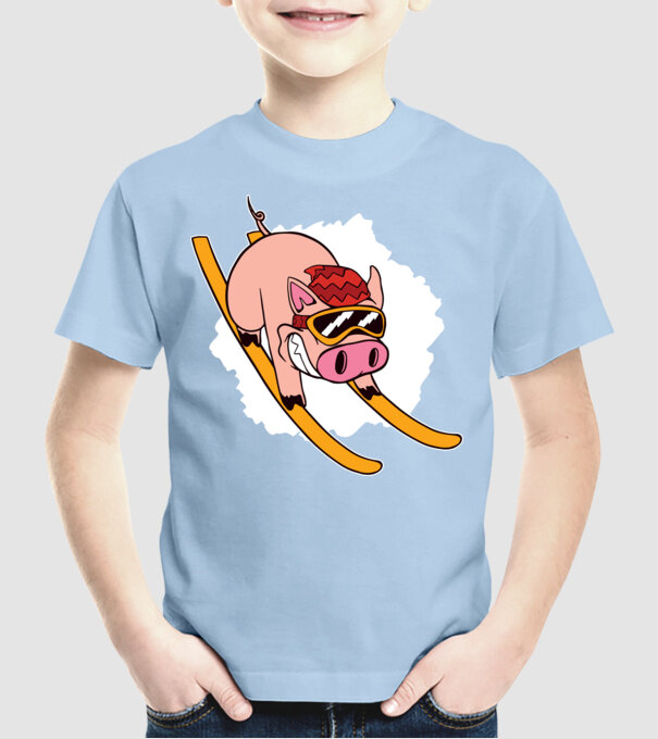 Porcușor schior model albastru deschis pe tricou
