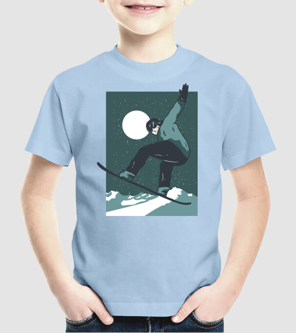 Săritură Snowboard model albastru deschis pe tricou
