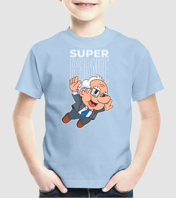 Super Bernie Sanders model albastru deschis pe tricou