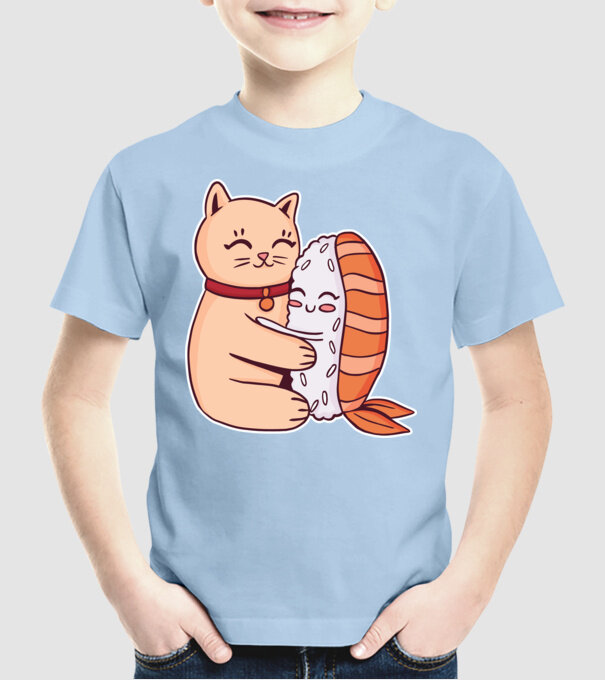 Sushi cu Pisică model albastru deschis pe tricou