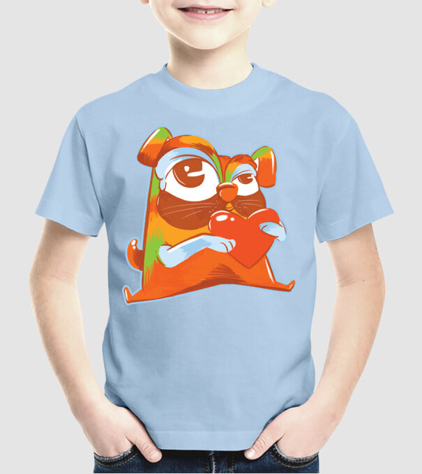 Mops colorat model albastru deschis pe tricou