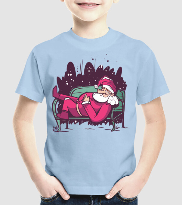 Moș Crăciun doarme model albastru deschis pe tricou