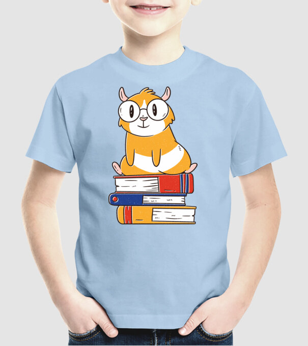 Porcușor de Guineea pe cărți model albastru deschis pe tricou