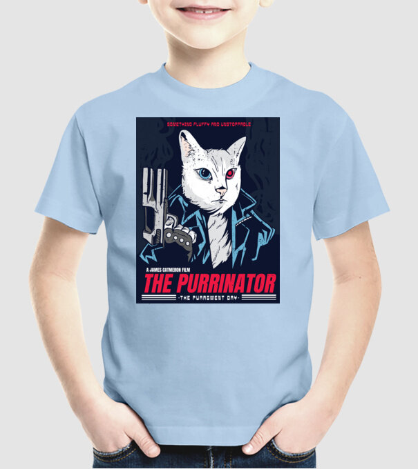 The Purrinator Pisică model albastru deschis pe tricou