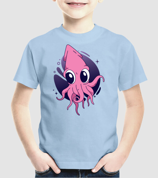 Calmar model albastru deschis pe tricou