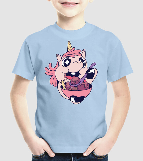Unicorn Înghețată model albastru deschis pe tricou