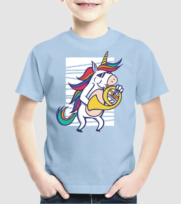 Unicorn Corn model albastru deschis pe tricou