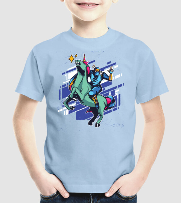 Unicorn Ninja model albastru deschis pe tricou
