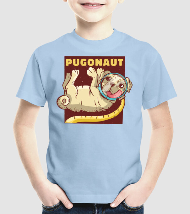 Mops Astronaut model albastru deschis pe tricou