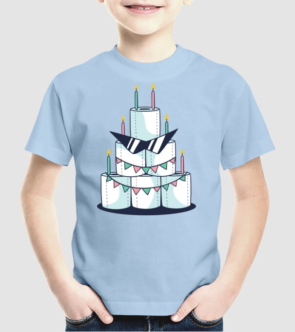 Tort de zi de naștere din hârtie igienică model albastru deschis pe tricou