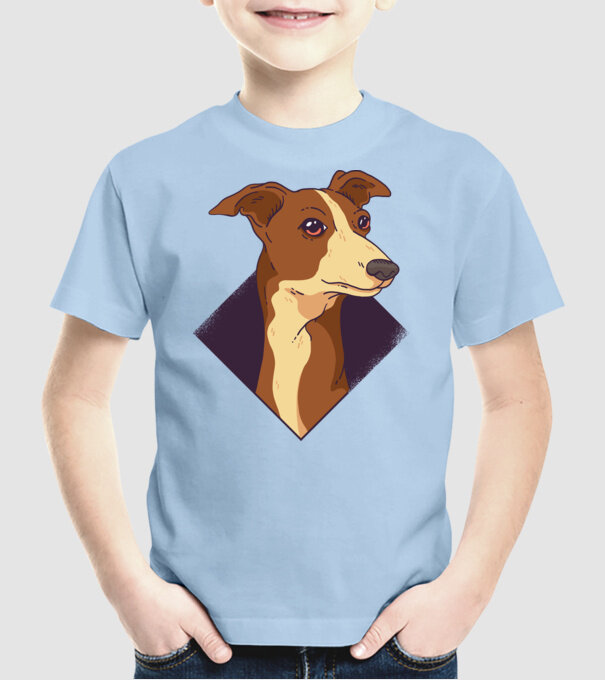 Cap câine Whippet model albastru deschis pe tricou