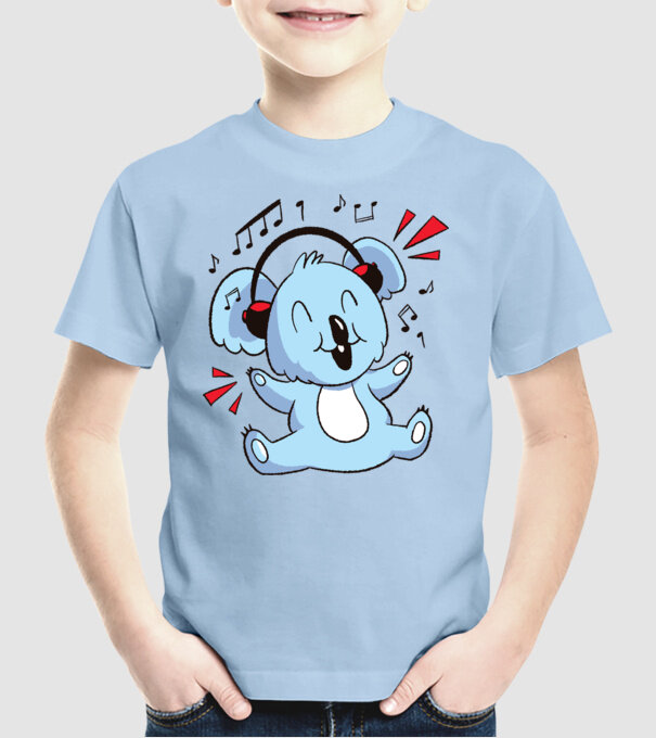 Koala iubitor de muzică model albastru deschis pe tricou