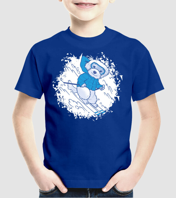 Câine drăguț schiind model albastru regal pe tricou