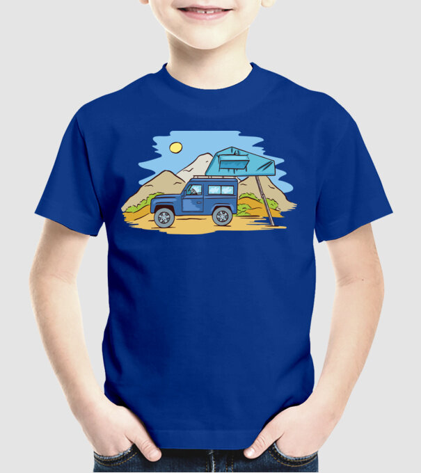 Mașină de camping model albastru regal pe tricou