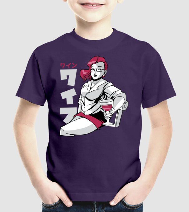 Anime fată cu vin model mov pe tricou