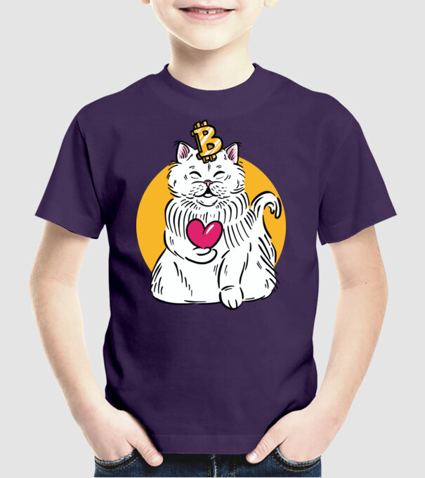 Pisică Bitcoin model mov pe tricou