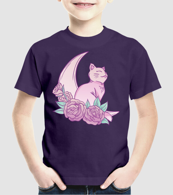 Pisică pe lună model mov pe tricou