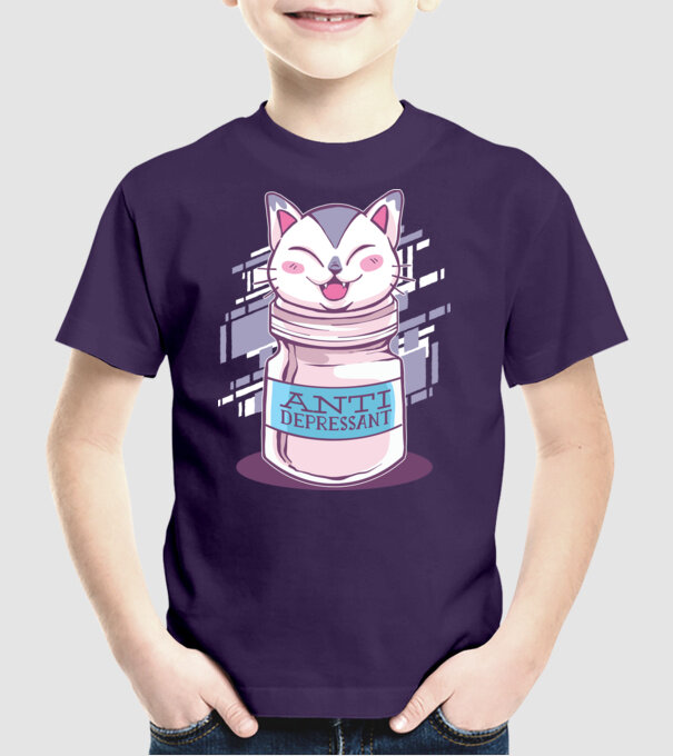 Tabletă antidepresivă pisică model mov pe tricou