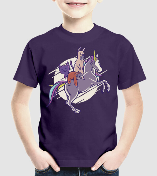 Animale drăguțe pe Unicorn model mov pe tricou