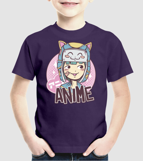 Fată drăguță Anime model mov pe tricou