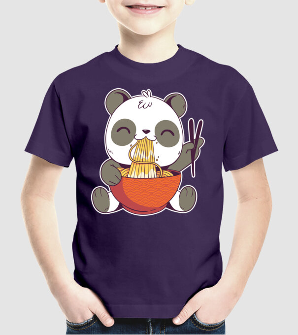 Panda drăguț cu paste model mov pe tricou