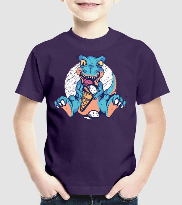 T-rex drăguț cu înghețată model mov pe tricou
