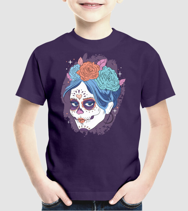 Dia de Los Muertos - Craniu cu flori model mov pe tricou