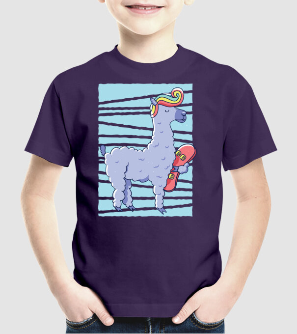 Lama Skateboarder model mov pe tricou